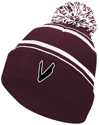 Holloway PomPom-Beanie "Wesseling Vermins", 3D-Embroidery "V", maroon-rot - weiss-DIAMOND PRIDE