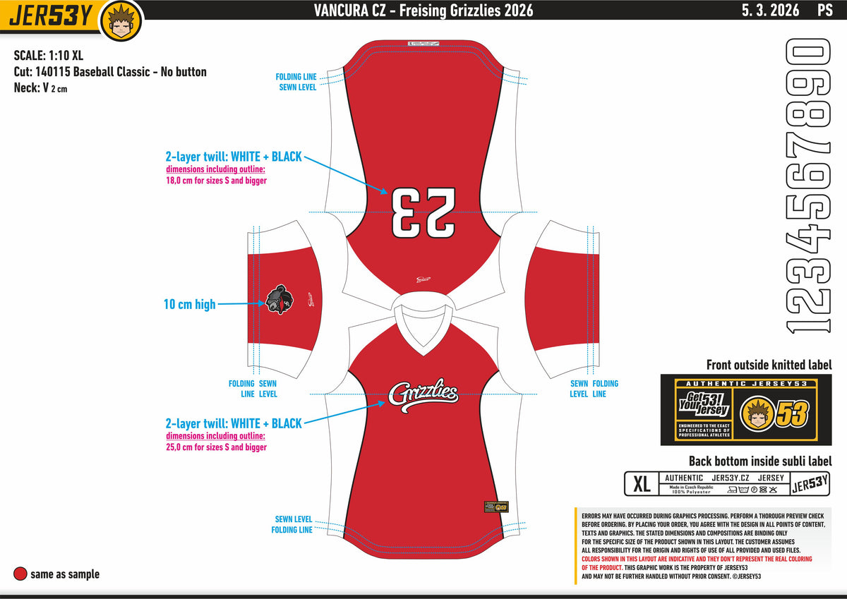 Jersey53 Game Jersey SOFTBALL PREMIUM "Freising Grizzlies" rot