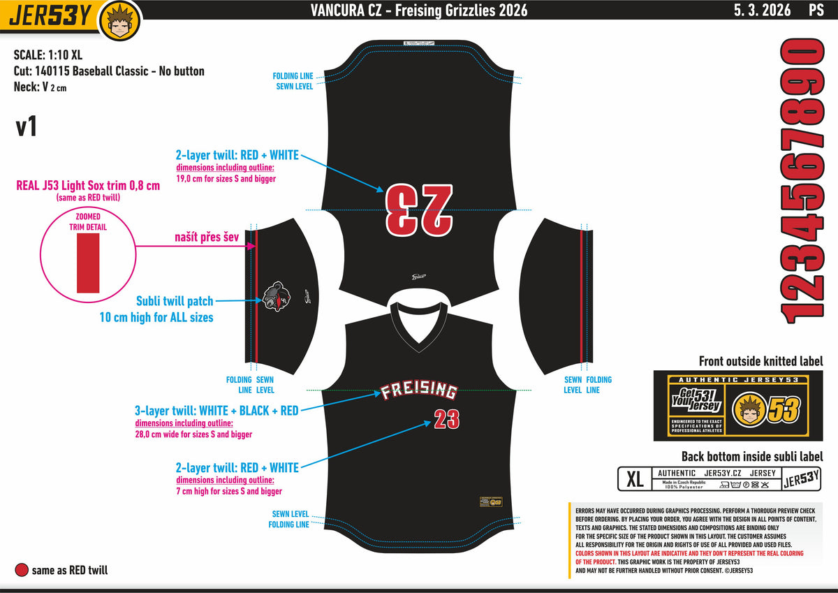 Jersey53 Game Jersey SOFTBALL PREMIUM "Freising Grizzlies" schwarz