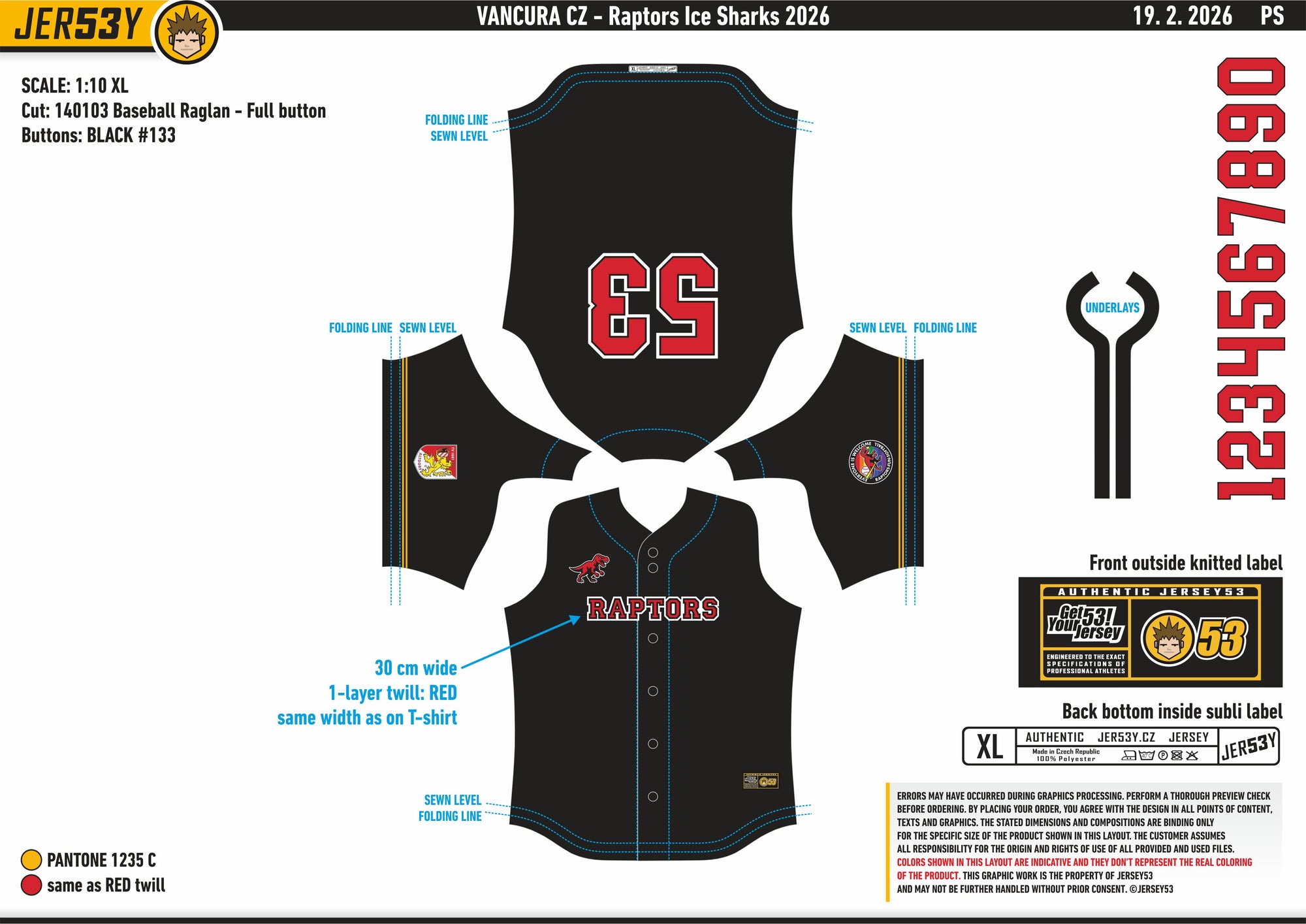 Jersey53 Official Game Jersey "Altdorf Raptors", BBQ Fullbutton Premium schwarz-DIAMOND PRIDE