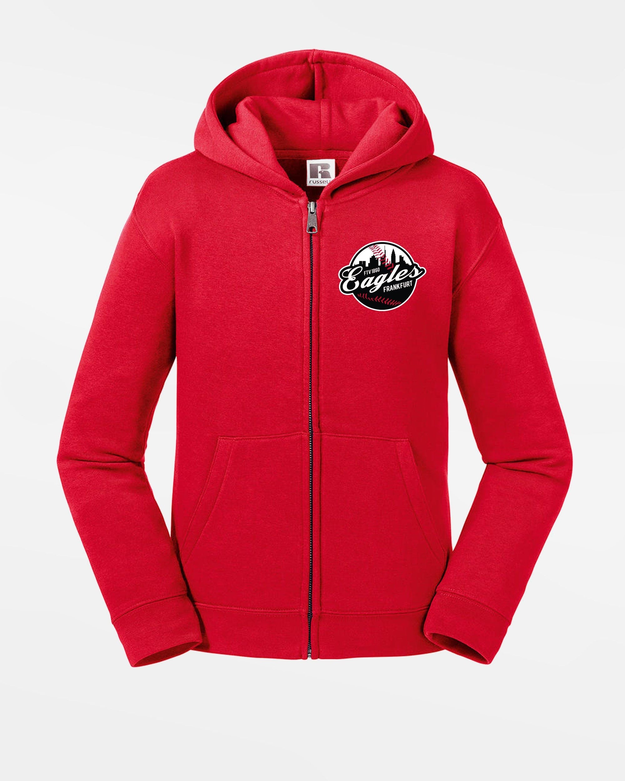 Russell Kids Premium Heavy Zip-Hoodie "Frankfurt Eagles", Crest, rot-DIAMOND PRIDE