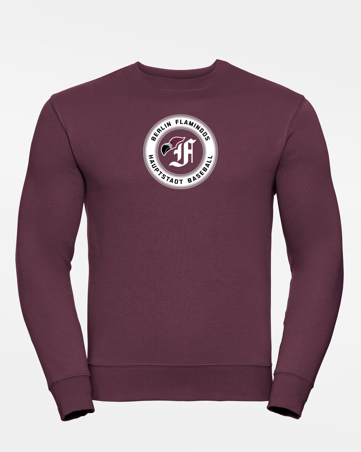 Russell Premium Heavy Sweater, "Berlin Flamingos", Crest Baseball, burgundy