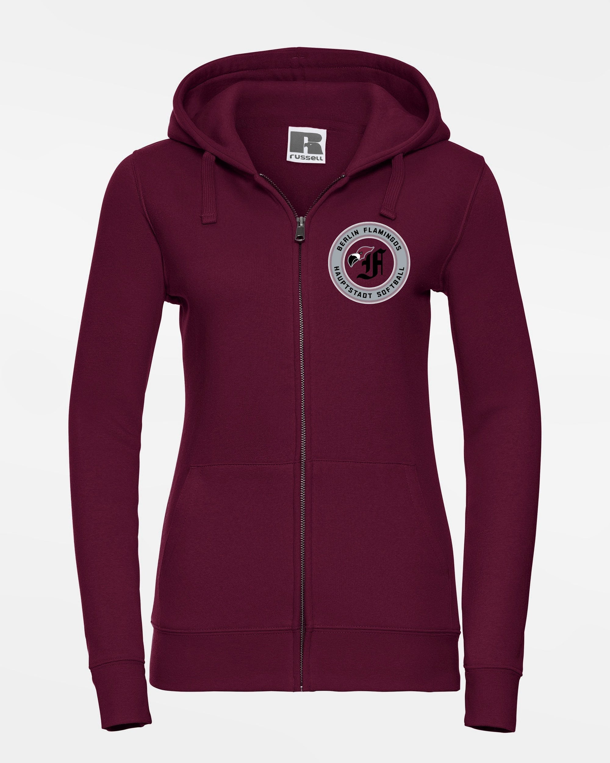Russell Premium Ladies Heavy Zip-Hoodie, "Berlin Flamingos", Crest Softball, burgundy-DIAMOND PRIDE