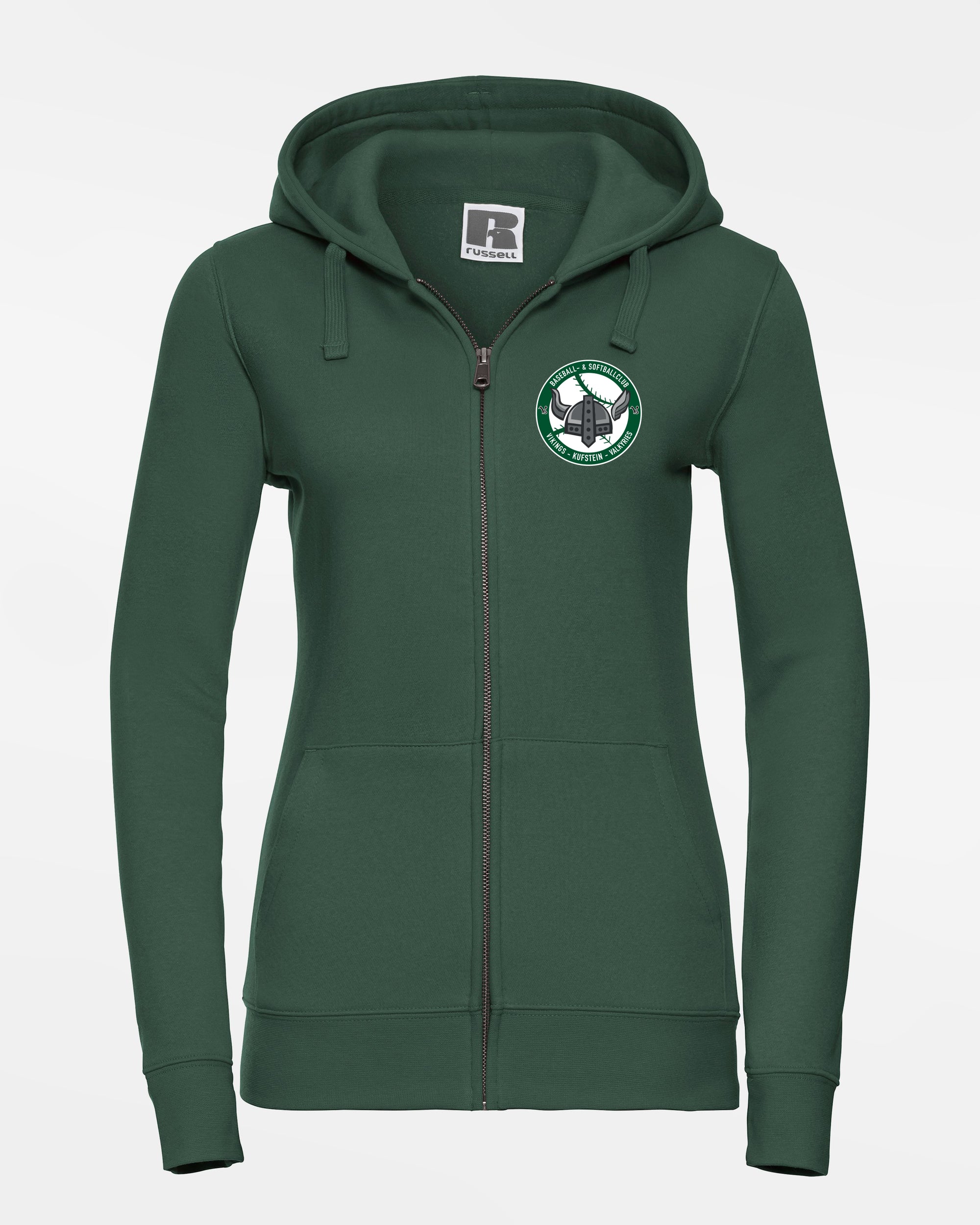 Russell Premium Ladies Heavy Zip-Hoodie "Kufstein Vikings", Crest & Valkyries, dunkelgrün-DIAMOND PRIDE