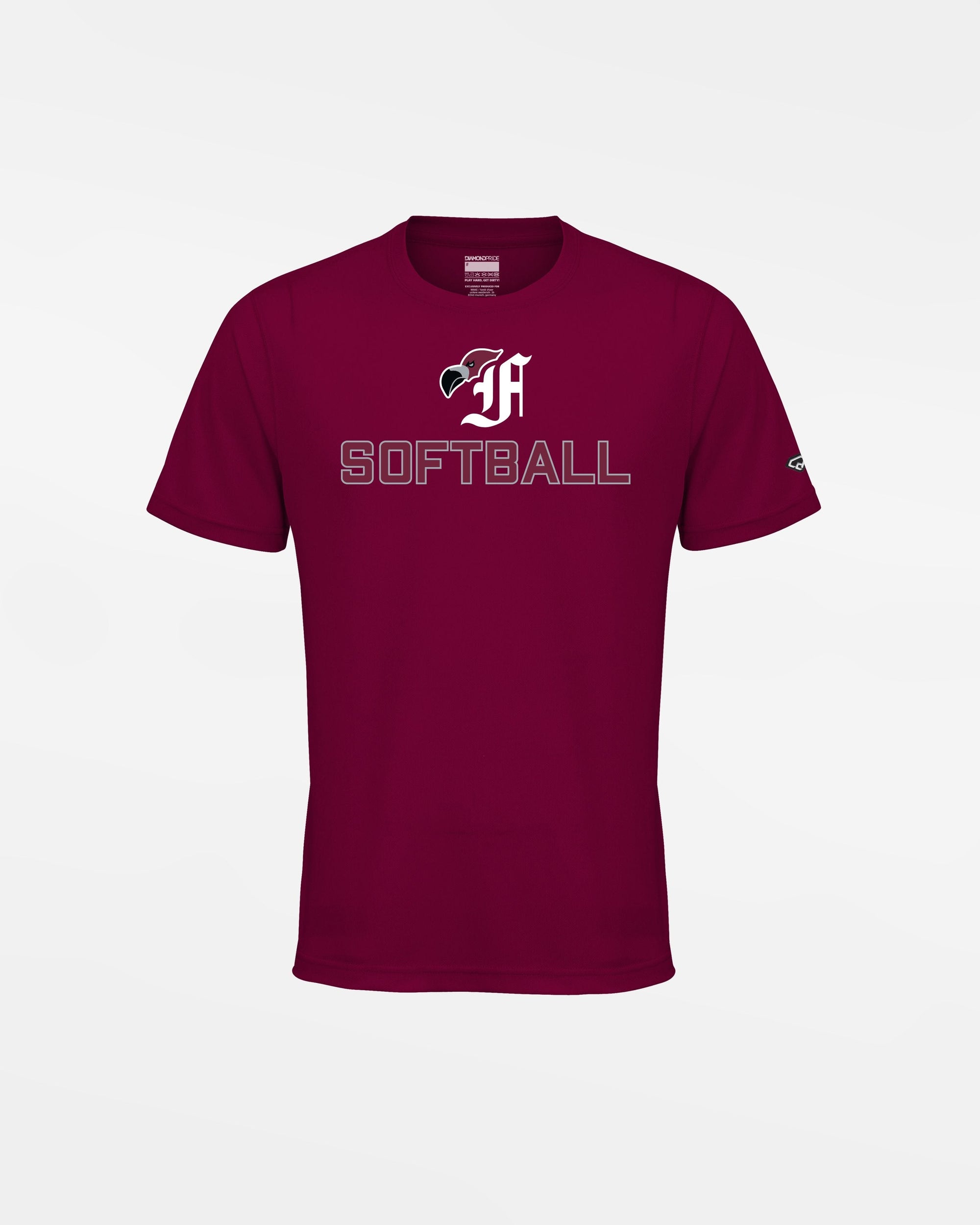 Diamond Pride Kids Basic Functional T-Shirt, "Berlin Flamingos", Bird & Softball, burgundy-DIAMOND PRIDE