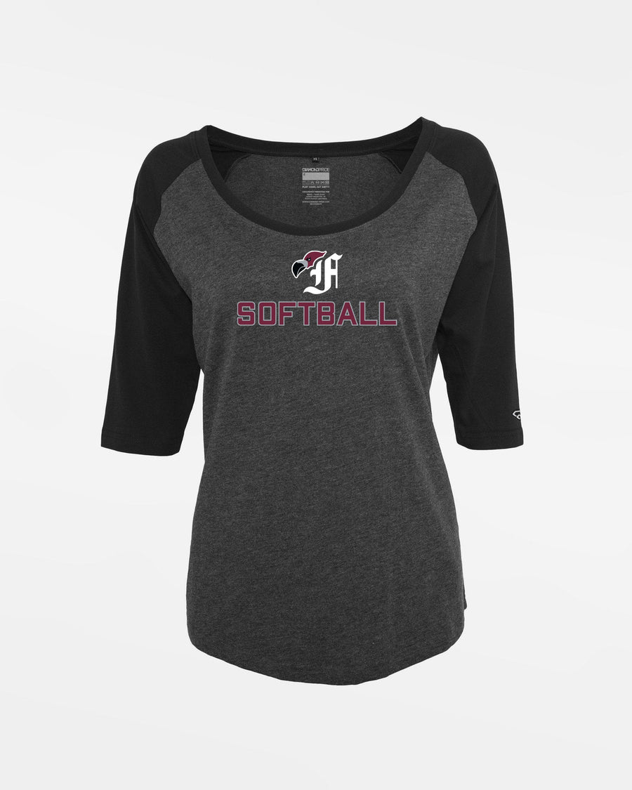 Diamond Pride Ladies 3/4 Contrast Raglan T-Shirt, "Berlin Flamingos", Bird & Softball, heather dunkelgrau - schwarz-DIAMOND PRIDE