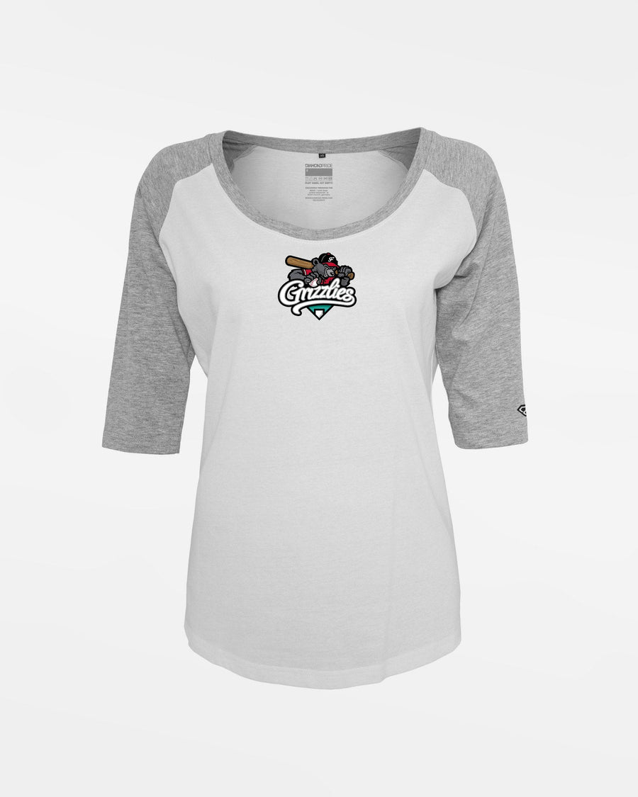 Diamond Pride Ladies 3/4 Contrast Raglan T-Shirt "Freising Grizzlies", Primary Logo, weiss-heather grau-DIAMOND PRIDE