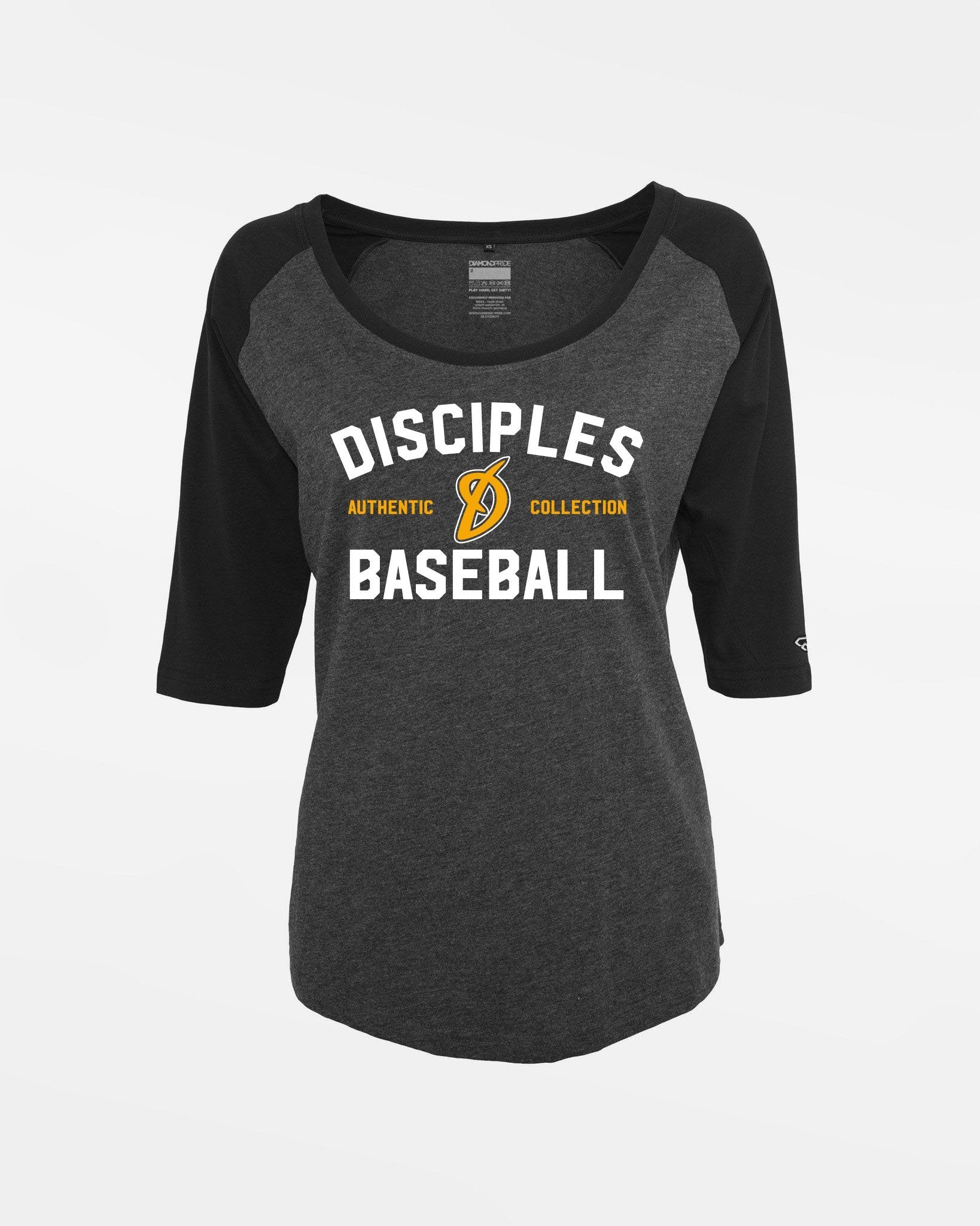 Diamond Pride Ladies 3/4 Contrast Raglan T-Shirt "Munich-Haar Disciples", heather dunkelgrau-schwarz-DIAMOND PRIDE