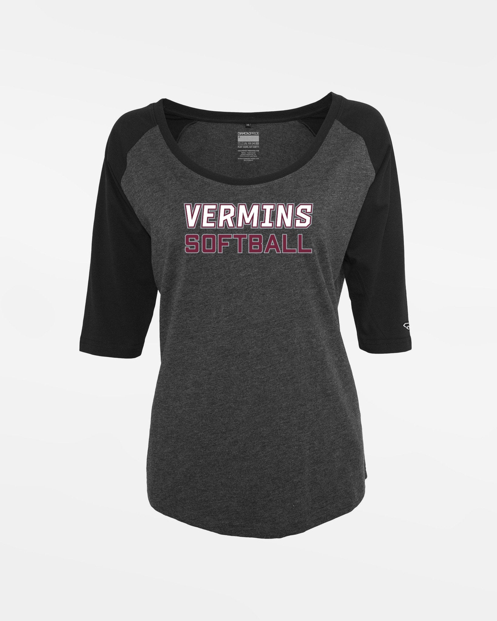 Diamond Pride Ladies 3/4 Contrast Raglan T-Shirt "Wesseling Vermins", Softball, heather dunkelgrau - schwarz-DIAMOND PRIDE