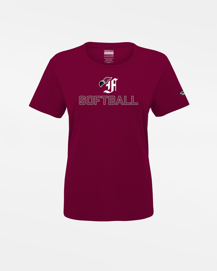 Diamond Pride Ladies Basic Functional T-Shirt, "Berlin Flamingos", Bird & Softball, burgundy-DIAMOND PRIDE