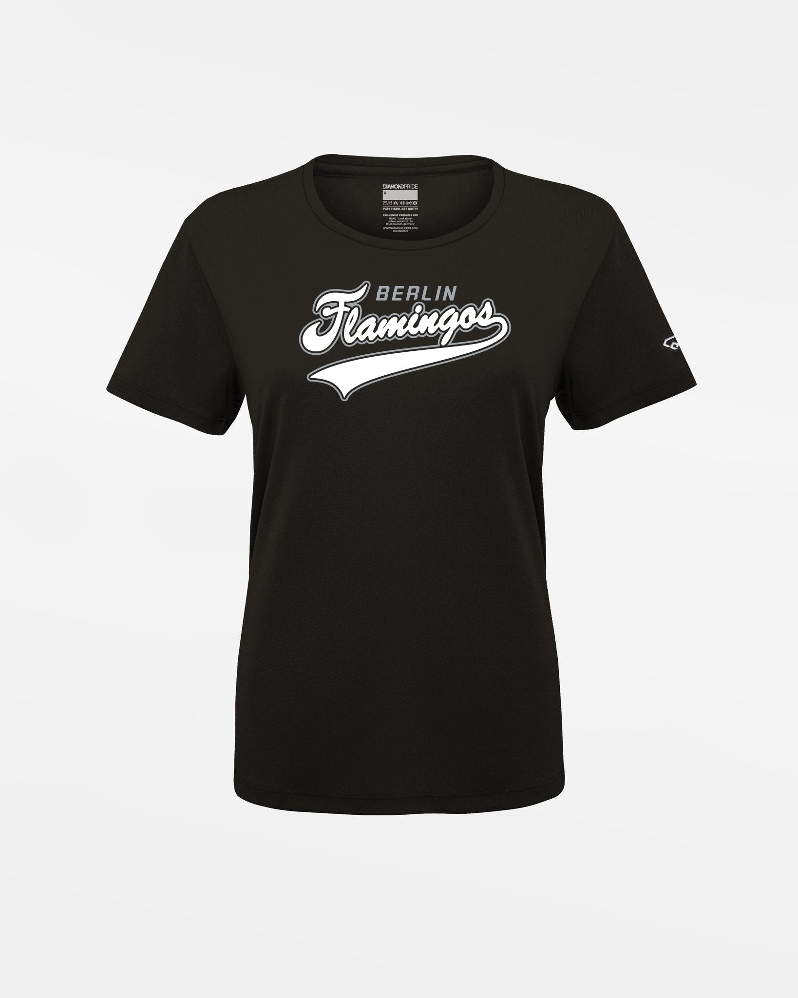 Diamond Pride Ladies Basic Functional T-Shirt, "Berlin Flamingos", Script, schwarz-DIAMOND PRIDE