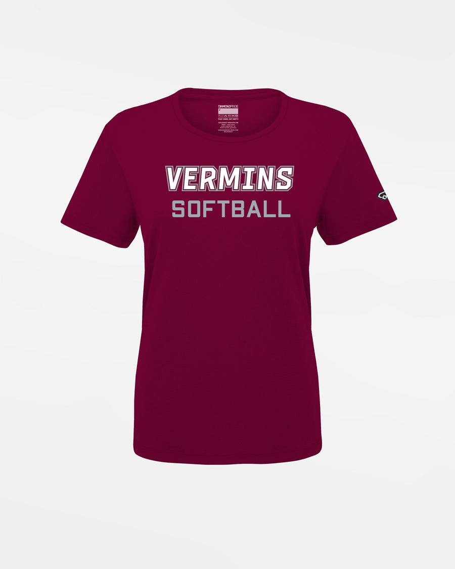Diamond Pride Ladies Basic Functional T-Shirt "Wesseling Vermins", Softball, maroon-rot-DIAMOND PRIDE