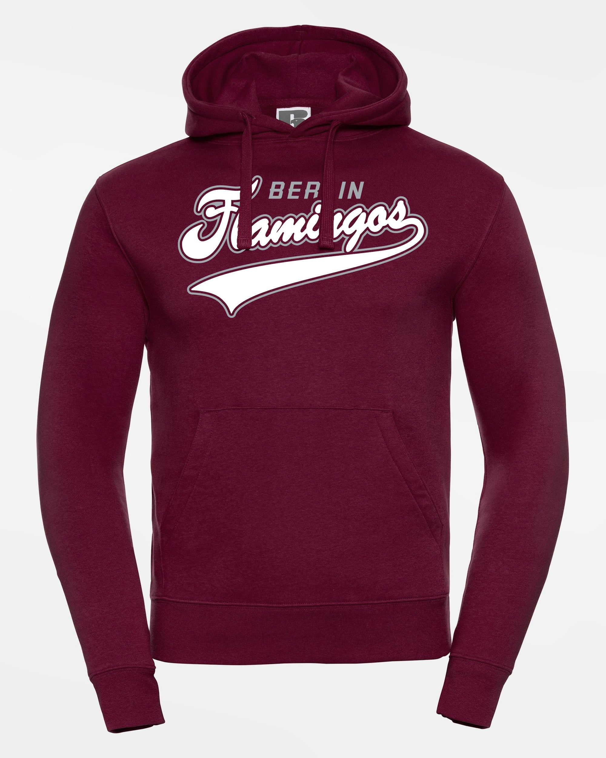 Russell Premium Heavy Hoodie, "Berlin Flamingos", Script, burgundy-DIAMOND PRIDE