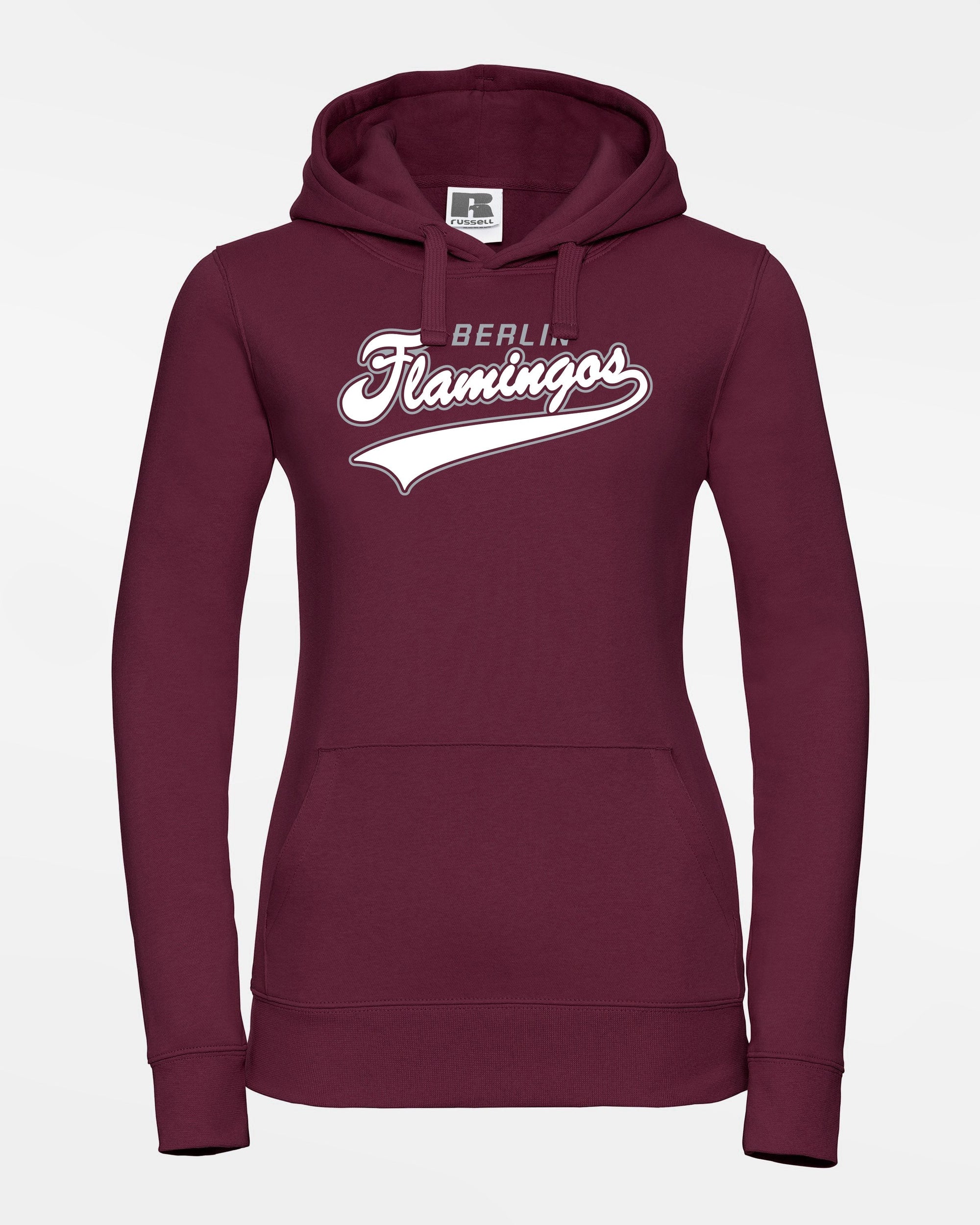 Russell Premium Ladies Heavy Hoodie, "Berlin Flamingos", Script, burgundy-DIAMOND PRIDE