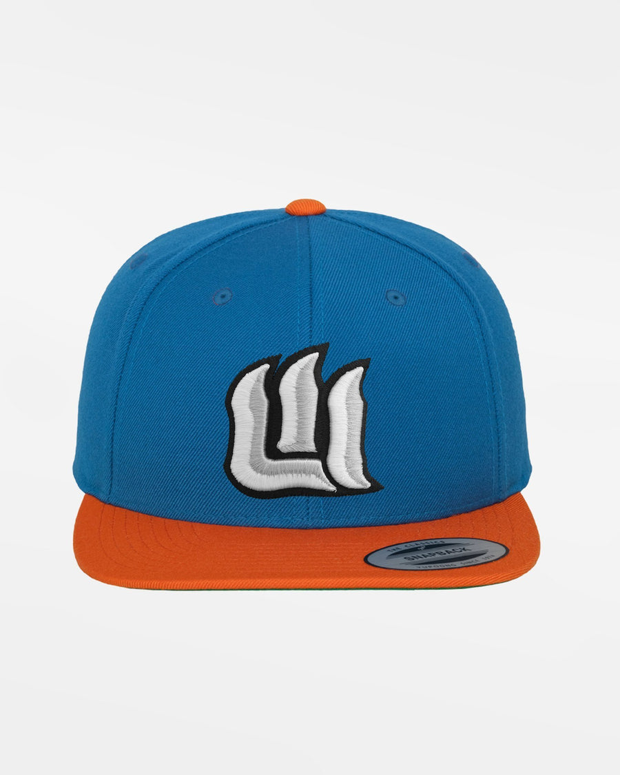 Yupoong Snapback Kids Cap "Raiffeisen Wölfe" W, Street Edition, hell royal blau/orange-DIAMOND PRIDE